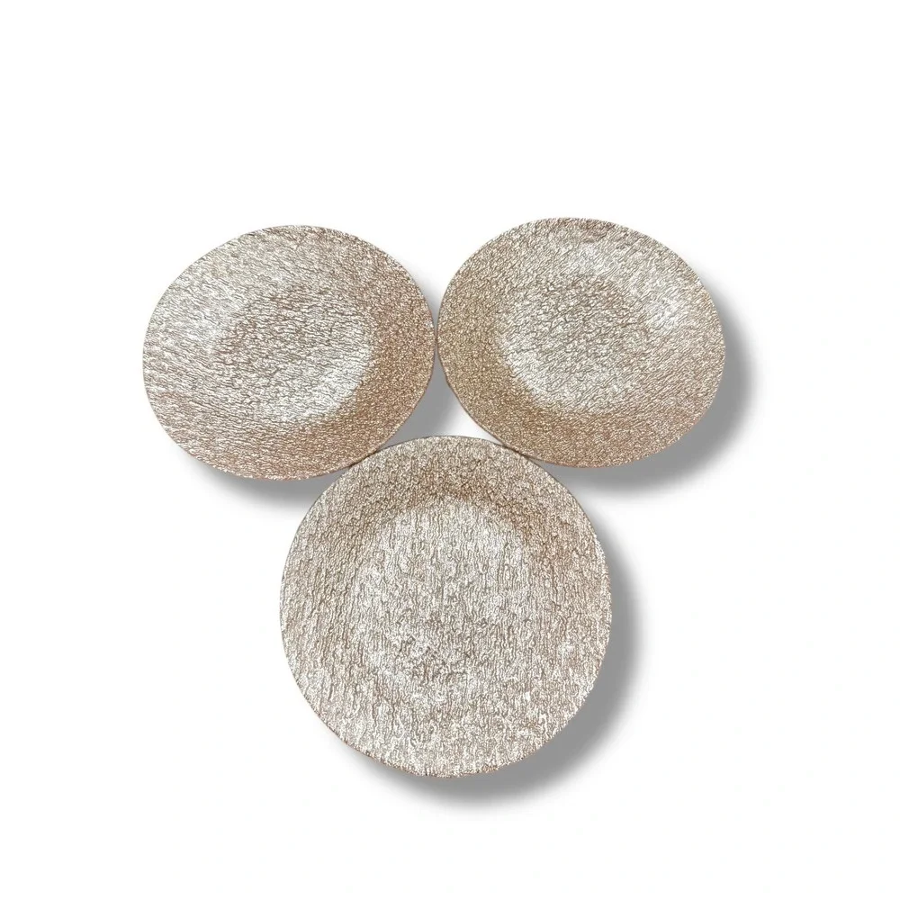 Set 3 Akam Rose Gold Pink Glitter Textured Glass‎ Salad Plates 8.25